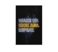 LZTEN Impression sur toile avec citations de motivation « Wake Up Kick Ass Repeat » - Décoration murale - Sans cadre - 61 x 91,4 cm