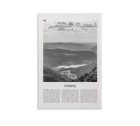 LZTEN Impression Vosges en noir et blanc, art mural, affiche des Vosges, photo des Vosges, décoration murale des Vosges, carte des Vosges, affiche d'art mural sur toile sans cadre 61 x 7,6 cm