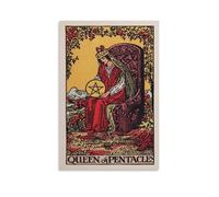 LZTEN Queen of Pentacles Vintage Tarot Card Divination Astrologie Stars Prints Posters Toile Art Mural Peinture à l'huile Deco Sans Cadre 30,5 x 45,7 cm