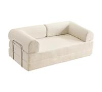 LZTET Canapé Pliant à Compression,Canapé-Lit Convertible,avec Accoudoirs Et Dossier,Confortable pour Salon,Chambre,Bureau,Appartement,Tissu Velours CôTelé,Cadre en Acier Inoxydable(100cm,Off-White)