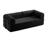 LZTET Canapé Pliant à Compression,Canapé-Lit Convertible,avec Accoudoirs Et Dossier,Confortable pour Salon,Chambre,Bureau,Appartement,Tissu Velours CôTelé,Cadre en Acier Inoxydable(180cm,Black)