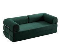 LZTET Canapé Pliant à Compression,Canapé-Lit Convertible,avec Accoudoirs Et Dossier,Confortable pour Salon,Chambre,Bureau,Appartement,Tissu Velours CôTelé,Cadre en Acier Inoxydable(200cm,Dark Green)