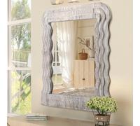 Lzuso Cadre en Bois irrégulier Maquillage Miroir Mur Vague Maquillage Miroir Salon Chambre Salle de Bains xuanguan Couloir Moderne Unique décoration esthétique Pendentif Miroir Brun