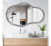 Lzuso Cadre en Bois irrégulier Miroir Mural asymétrique Unique Forme Nuage Miroir Moderne Vague décoratif Grande Vague irrégulière Art Déco Miroir asymétrique Miroir Naturel