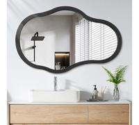Lzuso Cadre en Bois irrégulier Miroir Mural asymétrique Unique Forme Nuage Miroir Moderne Vague décoratif Grande Vague irrégulière Art Déco Miroir asymétrique Miroir Naturel