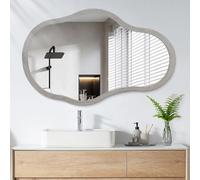 Lzuso Cadre en Bois irrégulier Miroir Mural asymétrique Unique Forme Nuage Moderne Vague décoratif Grande Vague Art Déco