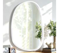 Lzuso Cadre en Bois irrégulier Ovale Miroir Mural asymétrique Miroir Moderne Forme Unique Murale vanité Art Miroir Chambre Salle de Bains Salon Hall d'entrée Grand Blanc 65x45cm