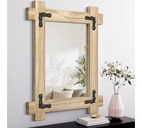 Lzuso Cadre en Bois Miroir Mural décoratif rectangulaire Ferme Rustique Miroir Suspendu Maison Restaurant Salon rétro Miroir décoratif 70 x 50cm Couleur Bois Naturel