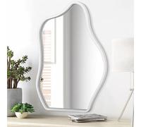 Lzuso Cadre en Bois Miroir Suspendu asymétrique irrégulière Mur Miroir Style Unique Miroir Moderne Art Nuage Miroir décoratif Salon Chambre Maquillage Salle de Bain xuanguan Hall d'entrée Blanc