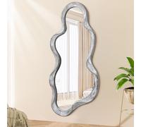 Lzuso Grand Miroir asymétrique irrégulier Moderne Nuage Miroir Mural Cadre en Bois Style Unique Art Mural Maquillage Miroir Salon Chambre Salle de Bains Couloir décoration