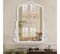 Lzuso Miroir Antique Mur décoration Traditionnelle Arc Baroque Miroir Vintage Suspendu en Bois arendahl Miroir Chambre Salon entrée Salle de Bain cheminée décoration 50x40 cm Blanc