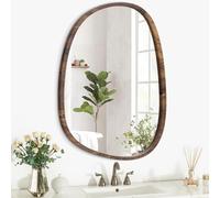 Lzuso Miroir asymétrique à Suspendre en Bois pour Le Mur Cadre irrégulier Petit Miroir Mural Moderne Décoratif Unique Chambre à Coucher Salon Salle de Bains Entrée Vanité Esthétique Miroir Ovale