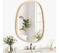 Lzuso Miroir asymétrique à Suspendre en Bois pour Le Mur Cadre irrégulier Petit Miroir Mural Moderne Décoratif Unique Chambre à Coucher Salon Salle de Bains Entrée Vanité Esthétique Miroir Ovale