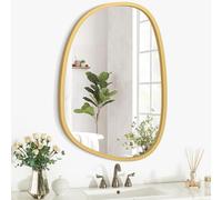 Lzuso Miroir asymétrique à Suspendre en Bois pour Le Mur Cadre irrégulier Petit Miroir Mural Moderne Décoratif Unique Chambre à Coucher Salon Salle de Bains Entrée Vanité Esthétique Miroir Ovale