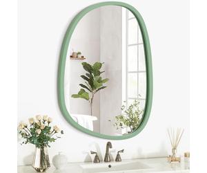 Lzuso Miroir asymétrique à Suspendre en Bois pour Le Mur Cadre irrégulier Petit Miroir Mural Moderne Décoratif Unique Chambre à Coucher Salon Salle de Bains Entrée Vanité Esthétique Miroir Ovale