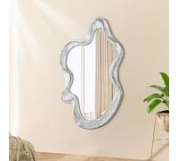Lzuso Miroir asymétrique Cadre en Bois Miroir Mural irrégulier Style Unique Miroir Mural Art Moderne Miroir Nuage Salon vestiaire Salle de Bains Hall d'entrée Blanc