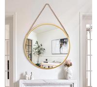Lzuso Miroir Circulaire Farmhouse Cadre en métal doré Artistique avec Sangles pour Salle de Bain Chambre Vanité Salon Entrée 40x40cm