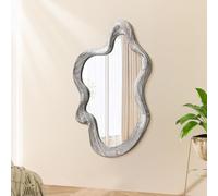 Lzuso Miroir irrégulier Miroir Mural Nuage Moderne Miroir Mural asymétrique Cadre en Bois Miroir Mural Pendaison Murale Style Unique vanité Art Miroir décoration Chambre Salon Salle de Bains