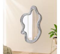 Lzuso Miroir Mural à Cadre en Bois irrégulier Moderne asymétrique Rouille Noir Cloud Hanging Mirror Art Miroir décoratif Salle de Bain vanité Chambre Salon Hall d'entrée Grand 55x37cm