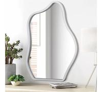 Lzuso Miroir Mural asymétrique Argent Cadre en Bois irrégulier Moderne Unique Mural Art Miroir à Vagues décoration Salle de Bain vanité Chambre Salon Hall d'entrée 26 "x18 Grand