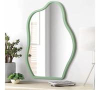 Lzuso Miroir Mural asymétrique Argent Cadre en Bois irrégulier Moderne Unique Mural Art Miroir à Vagues décoration Salle de Bain vanité Chambre Salon Hall d'entrée 26 "x18 Grand