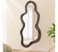 Lzuso Miroir Mural asymétrique décoration Grand Cadre en Bois Moderne Miroir Mural Forme Unique vanité Murale Art Miroir à Vagues décoration Salon Chambre Salle de Bains entrée Nature