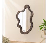 Lzuso Miroir Mural asymétrique décoration Grande Taille 55x37cm Cadre en Bois Moderne Miroir Mural Forme Unique vanité Murale Art Miroir à Vagues décoration Salon Chambre Salle de Bain accès Noir