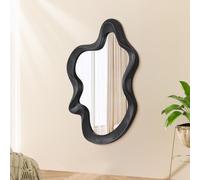 Lzuso Miroir Mural asymétrique décoration Grande Taille 55x37cm Cadre en Bois Moderne Miroir Mural Forme Unique vanité Murale Art Miroir à Vagues décoration Salon Chambre Salle de Bain accès Noir