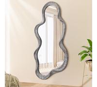 Lzuso Miroir Mural asymétrique Noir Cadre en Bois irrégulier Art Moderne Miroir Mural décoratif vanité Salle de Bain Salon Chambre à Coucher entrée Couloir Mignon Miroir Nuageux
