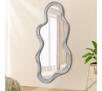 Lzuso Miroir Mural asymétrique Noir Cadre en Bois irrégulier Art Moderne Miroir Mural décoratif vanité Salle de Bain Salon Chambre à Coucher entrée Couloir Mignon Miroir Nuageux