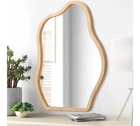 Lzuso Miroir Mural Bleu Clair Cadre en Bois irrégulier Art Moderne Miroir Mural décoratif vanité Salle de Bain Salon Chambre xuanguan Couloir Mignon Mode asymétrique Miroir Nuage