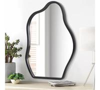 Lzuso Miroir Mural irrégulier Moderne Miroir ondulé à Cadre en Bois Forme Unique asymétrique Mur vanité Salon Chambre Salle de Bains entrée Couloir Art Miroir décoratif Noir Grand