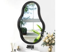 Lzuso Miroir mural moderne asymétrique, 71,1 x 50,8 cm, cadre en bois noir, argent HD, facile à installer, salon, chambre, salle de bain, entrée