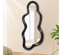 Lzuso Miroir Mural Nuageux irrégulier Miroir asymétrique Cadre en Bois Moderne Forme Unique Meuble lavabo Mural Salon Art Miroir décoratif Chambre Salle de Bains Couloir d'entrée Grand