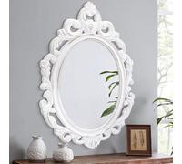 Lzuso Miroir Mural Ovale Baroque rétro Miroir Mural en Bois Suspendu Arendal Traditionnel Miroir décoration Salle de Bain Chambre Salon entrée décoration 60x40cm Blanc