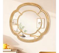 Lzuso Miroir mural rond avec cadre en bois irrégulier ondulé à suspendre pour salon, chambre à coucher et entrée, maison, 50 x 50 cm