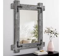 Lzuso Miroir Mural Rustique à Cadre en Bois Miroir décoratif de Ferme rectangulaire Miroir Mural Suspendu rétro Maison entrée Chambre Salle de Bain vanité Salon Petit 40x30cm