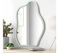 Lzuso Miroir Mural Suspendu Blanc Miroir asymétrique à Cadre en Bois irrégulier Style Moderne Miroir à Vagues Chambre Salon Salle de Bain vanité xuanguan Hall d'entrée Miroir décoratif