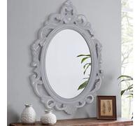 Lzuso Miroir ovale à suspendre avec cadre sculpté gris - Miroir mural rustique vintage - Esthétique pour meuble-lavabo, chambre à coucher, salon, entrée, ferme, 61 x 40,6 cm