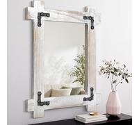 Lzuso Miroir Suspendu Rustique Cadre en Bois Miroir Mural Ferme rectangulaire rétro Miroir décoratif Chambre Salle de Bains Salon Maquillage Miroir Blanc Grand