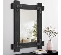 Lzuso Noir Grand Miroir Mural Suspendu rétro Miroir en Bois Cadre rectangulaire Ferme Rustique décoration Chambre Salon Salle de Bain entrée 50 x 40cm Suspendu verticalement ou horizontalement