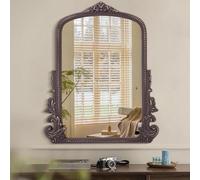 Lzuso Rétro Bois Cadre Miroir Arc Baroque Suspendu Miroir arendahl sculpté Miroir Mural décoration Traditionnelle Miroir Antique cheminée Chambre Salon entrée esthétique 50x40 cm