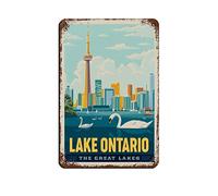 LZWDO Panneaux métalliques vintage Lac Ontario Voyage Tin Signs Vintage Bar Club Cave Maison Cuisine Décoration murale Cadeau Drôle Décor 15 * 30cm