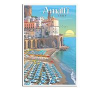 LZWDO Plaque en métal Amalfi - Italie Vintage Décor Art Signe Maison Cuisine Bar Café Club Cave Décoration murale Rétro Voyage Étain Signe 20 * 30cm