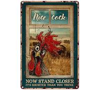LZWDO Plaque en métal « Beau coq, maintenant, plus près, c'est plus court que vous ne le pensez » Vintage Bar Maison Salle de bain Décoration murale Panneau 15 * 30 cm