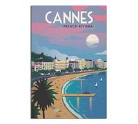 LZWDO Plaque en métal Cannes Côte d'Azur Plage au coucher du soleil Plaque en métal Voyage Art vintage Décoration murale Panneau Maison Cuisine Bar Patio Den Décoration drôle 30x40CM