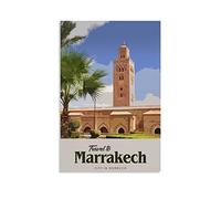 LZWDO Plaque en métal Marrakech Mosquées Architecture marocaine Vintage Décor Art Signe Maison Cuisine Bar Café Club Cave Décoration murale Rétro Voyage Plaque en étain 30x30CM
