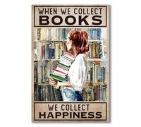 LZWDO Plaque en métal rétro « Quand on collectionne les livres, on collectionne le bonheur » - Décoration murale pour la maison, la cuisine, le bar, le café - Cadeau - 20 x 30 cm