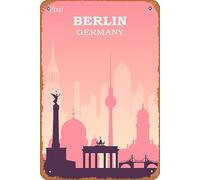 LZWDO Plaque en métal vintage de Berlin vers l'Allemagne, voyage, humoristique, pour bar, club, cave, maison, cuisine, décoration murale, art rustique, 20 x 30 cm