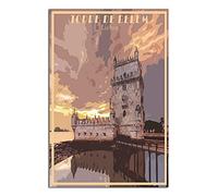 LZWDO Plaque métallique Lisbonne Tour de Belém Décoration vintage Art Panneau pour la maison, la cuisine, le bar, le café, le club, la grotte Décoration murale rétro Voyage Plaque en métal 30 * 40cm